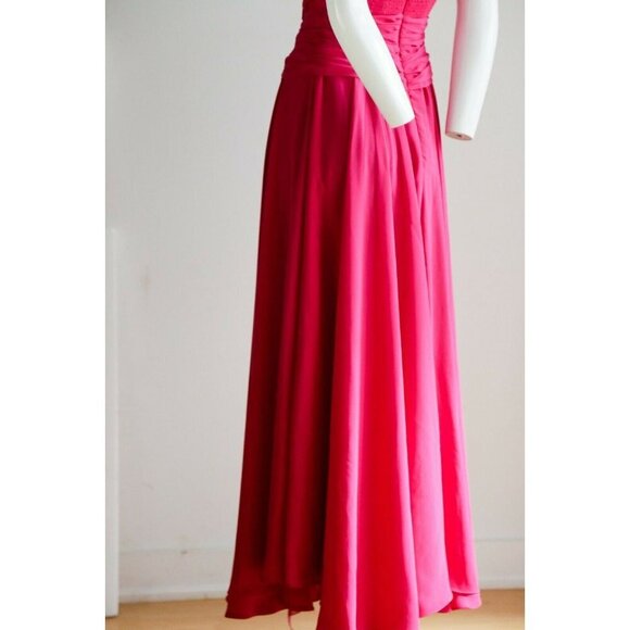 Vintage Pink Gathered Ruched Bodice Off The Shoulder Chiffon Gown w rhinestones - Picture 9 of 12